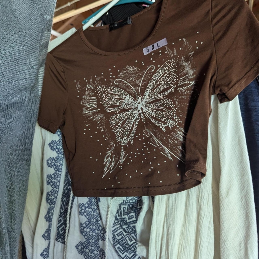Brown Butterfly Graphic Women's Top